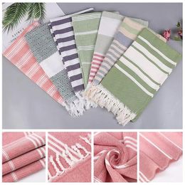 Towel New Turkish Bath Towels Cotton Fabric Tassel Big Beach Towel linen yoga mat 100X180cm Summer Adults Stripes Thin Towel