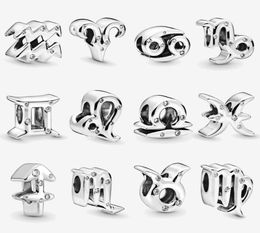 Authentic 925 Silver Beads Bracelets Sparkling Zodiac Charm Slide Bead Charms Fits European Style Jewelry Bracelets Murano3236853