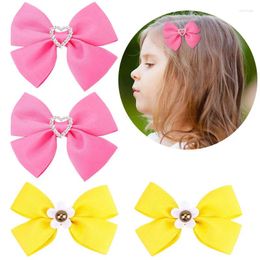 Hair Accessories 2Pcs Pink Ribbon Bows With Clips Sweet Rhinestone Hairpins Headwear Toddler Clip Kids