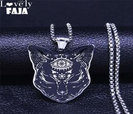 2020 Fashion Witchcraft Eyes Cat Stainless Steel Necklace for WomenMen Silver Color Statement Necklace Jewelry cadena NXS024947612