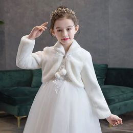 White Red Faux Fur Cape For Kids Girl Winter Warm Clothes Wedding Party Dress Shawl Jacket Wrap Shrug Bolero Coat 231226