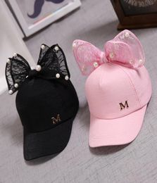 Caps Hats Cute Big Bow Girl Children Baseball Cap Lace Pearl Decor Snapback Hat For Kids Summer Spring Fashion Adjustable Baby S9041732