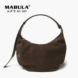 MABULA Genuine Leather Suede Tote Bags Fashion Half Moon Women Shoulder Bags Brown Vintage Female Handbags Phone Purses 231226