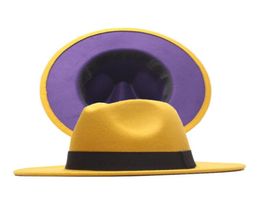 2021 England Style Men Patchwork Felt Jazz Fedoras Women Church and Party Hats Big Wide Brim Ladies Couple Fedora Hats2406856