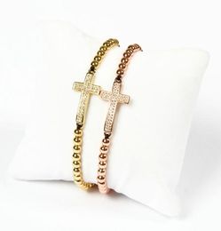 New Design Jewelry Whole 10pcslot New Arrival 4mm Brass Beads Micro Paved Clear Double Cz Cross Jesus Braided Bracelet For Gi9840810