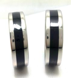 25pcs Black Enamel Stripe Stainless Steel Rings 8mm Mens Oil Filled Fashion Ring Man Trendy Jewelry2169597