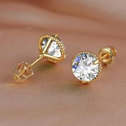 8mm Diameter Unisex Fashion Men Women Earrings Yellow White Gold Plated Bling Round CZ Earrings Studs with Screwbacks Nice Jewelry282k