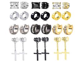 12 Pairs Magnetic Stud Earrings Stainless Steel Non Pierced Earrings Punk Cross Dangle Hinged Clip on Magnet Earring Set9819013