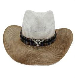 Brown Spray Paint Large Brim Paper Cowboy Straw Hat Outdoor Unisex Men Women Sun Protection Hat Beach Panama Sun Cap4141495