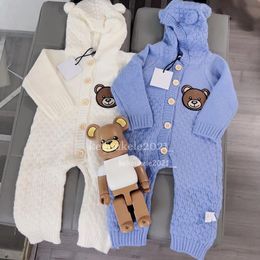 Rompers Autumn Winter Newborn Baby Boys Girls Bear Ear Knit Romper Hooded Sweater Long Sleeve Knitted Jumpsuit Outfit