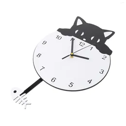 Wall Clocks Clock Ornament Children's Room Mute Hanging Acrylic Home Decor Kitten Designed