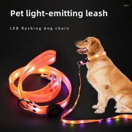 Dog Collars Pet Light-Up Collar Leash Led Flashing Usb Charging Adjustable Walking Pulling Belt Fashion Supplies