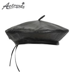 AETRENDS Women039s Berets Black Real Sheepskin Leather Beret Hats for Women Waterproof Flat Artist Hat Z101007392491