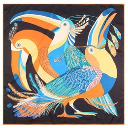 Scarves Scarves Manual Hand Rolled Twill Silk Scarf Women Three Toucans Printing Fashion Square Scarves Echarpes Foulards Femme Wrap Banda