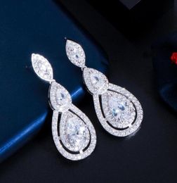 Dangle Chandelier Shiny White Cubic Zirconia Water Drop Earrings For Brides Wedding Evening Party Costume Jewellery Accessories C2477310