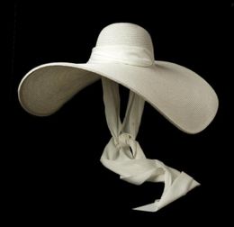 Wide Brim Hats Women White 25cm OVERSIZED Sun Soft Silk Ribbon Tie Floppy Giant Beach Straw Summer Kuntucky Derby Cap TSPG286x7224929