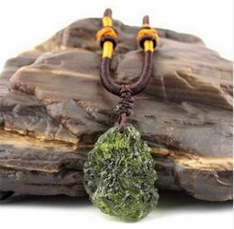 Natural Moldavite green aerolites crystal stone pendant energy apotropaic rope Necklace Health From Czech Healing Reiki3309692
