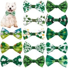 Dog Apparel 50/100pcs ST Patrick's Day Bowties Sliding Bow Tie Collar Clover Pattern Accessories Green Bows Pet Ties