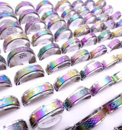 Wholesae 100PCsLot Stainless Steel Spin Band Rings Rotatable Multicolor Laser Printed Mix Patterns Fashion Jewellery Spinner Party 1074412