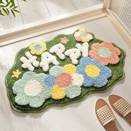 Flowers Super Dense Flocked Bath Rug Thicken Absorbent Water Bathtub Side Easy To Clean Quick Dry Bathroom Mat Toilet Rugs 231225
