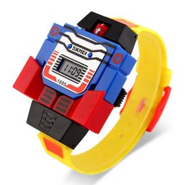 Design per bambini Cartoon Orologi sportivi Robot Trasformazione Giocattoli Ragazzi Orologi da polso Bambini Orologio digitale LED 231226