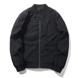 Men's Jackets LANBAOSI 2023 High Quality Zip Up Casual Jacket Black & Light Grey Motorcycle Lightweight Bomber