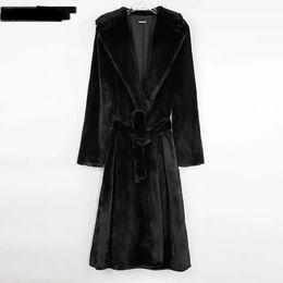 European American Style Faux Fur Coat with Belt Fur Coat Women Furs Lined Coat Womens Winter Coats