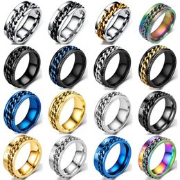 Cluster Rings Cool Anti Stress Rotate Freely Chain For Men Stainless Steel Anxiety Relaxing Ring Fidget Metal Spinner Anillo Hombre