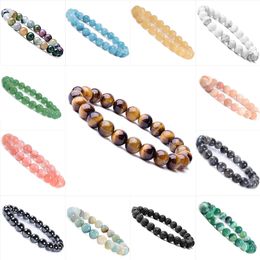 Handmade Beads Bracelet Unisex Natural Stone Round Elastic Crystal Bangle Bracelets Chakra Treatment Gift Couple Jewellery 8mm