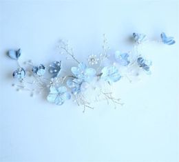 Jonnafe Light Blue Floral Hair Comb Wedding Accessories Pearls Bridal Jewellery Handmade Women Ornaments 2110192169241