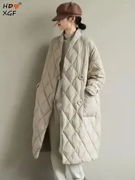 Women's Trench Coats Oversized 3xl Loose Down Cotton Fluffy Jacket Women Vintage Plaid Stand Padded Coat Midi Length Winter Lightweight