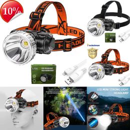 New Headlamps High Lumen LED Headlamp USB Rechargeable Headlight Waterproof Super Bright Head Lamp Head Front Light with Built-in Battery