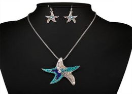 Novelty Womens Necklace Earring Sets Fish Star Pendant Silver Plated Metal Chain Seedbeads Decoration Jewelry Sets8965309