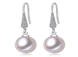 89mm White Pink Purple 100 Natural Freshwater Pearl Drop Earrings 925 Silver Zircon Jewellery for Women2393542