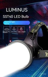 Headlamps Long Shoot Powerful Luminus SST40 25W LED Frontal Headlamp Hunting Camping Flashlight 2000 Metres Rechargeable Headlight TorchL231226