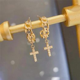 Stud Earrings French Retro Cross Chain Women's Niche Simple Temperament Versatile Gold-plated For Commuting And Shopping