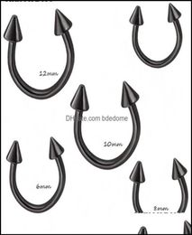 Nose Rings Studs Body Jewellery Black Sier Cone Horseshoe Bar Piercing Hoop Ring 100PcsLot Eyebrow Lip Labret Jewelry255G Drop Deli2543971