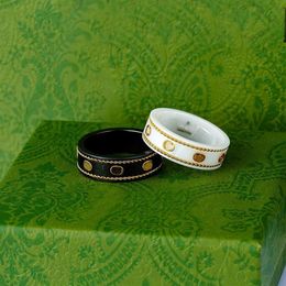 Ceramic Band g letter Rings Black White for Women Men jewelry Gold Ring246B