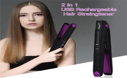 USB Rechargeable Hair Straightener Portable Cordless Hair Flat Iron Hair Straightening Curling Flat Iron Hairs Styling Tool CX20076175719