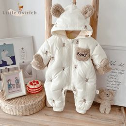 born Baby Girl Boy Fleece Inside Hooded Romper Winter Thick Jumpsuit Toddler Child Zipper Xmas Outwear Clothes 318M 231226