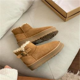 F24 Women Tazz Braid Leather buckle woolen snow boots platform snow boots keep warm slippers Plush Winter casual boots with box card dustbags