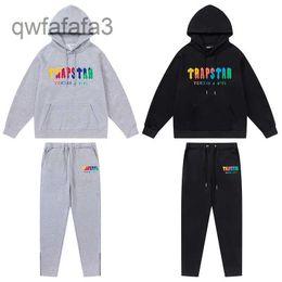 Hoodie Trapstar Full Tracksuit Rainbow Towel Embroidery Decoding Hooded Sportswear Men and Women Pullover Fleece Sports Suit 89QF