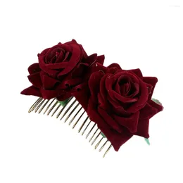 Hair Clips Ladies Bridal Flower Comb Wedding Accessories Red Rose Hairpin Jewelry Thick Head Band