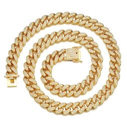 Fashion Ice Out Brass Material CZ Stones 12MM Men039s Cuban Necklace Rock Street Hip Hop Jewelry Gold Chain9913710