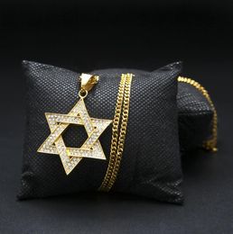 Diamond Star of David Pendant Necklace Women Men Gold Silver Plated Hip Hop Israel Necklace Classic David Star Star9687379