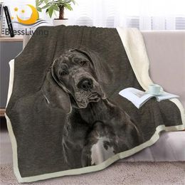 Blankets BlessLiving Great Dane Dog Sherpa Blanket on Sofa Animal Throw Blanket for Kids Black Grey Bedspreads Fur Print Home Textiles 2012