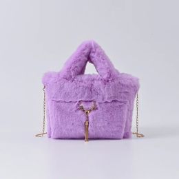 Winter Fake Rabbit Hair Tote Bag Simple Solid Colour Soft Plush Handbag Female Chain Shoulder Crossbody Bag Warm Faux Fur Bag 231226