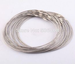 Whole 100pcs 1mm 18inch Grey stainless steel wire necklace cord collar choker screw clasp Jewellery Findings6262138