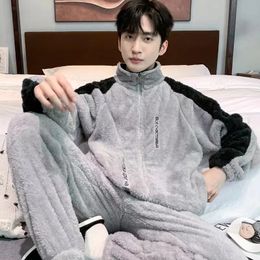 Men's Zipper Pajama Sets Winter Thick Coral Fleece Sleepwear For Men Leisure Home Clothes Homewear Long-Sleeve Soft Night 231226