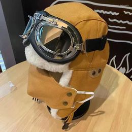 Berets Pilots Hats For Men And Women Winter Thick Warm Ear Protection Cycling Skiing Cold Wind Belt Mask Cotton Glasses Lei Feng Hat
